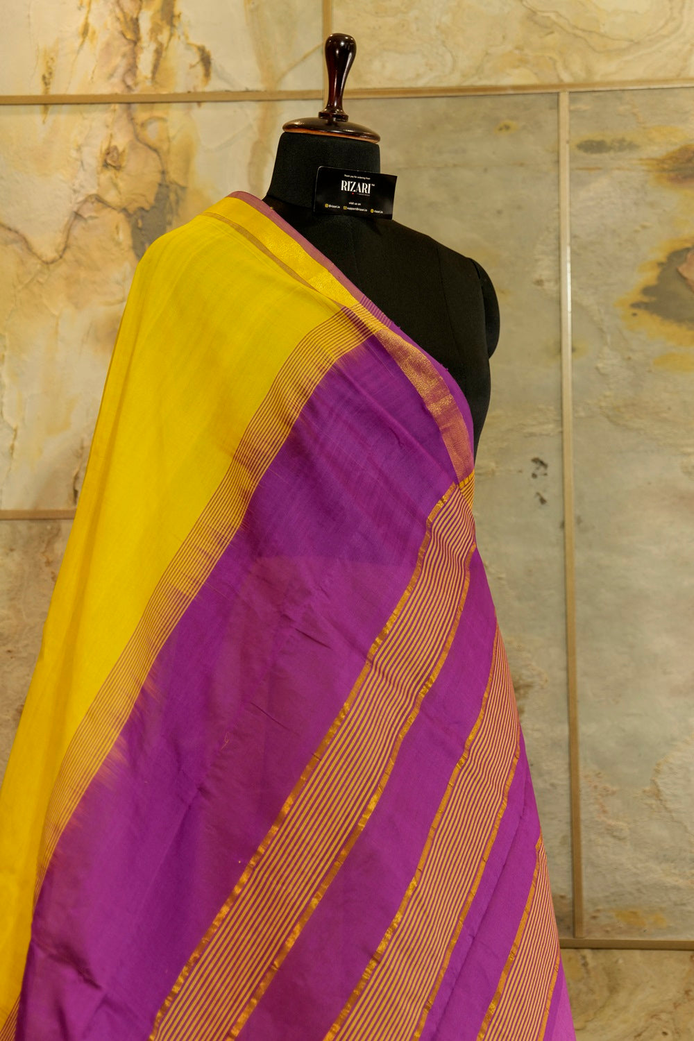 Yellow and Purple Silk-cotton Ikat Saree