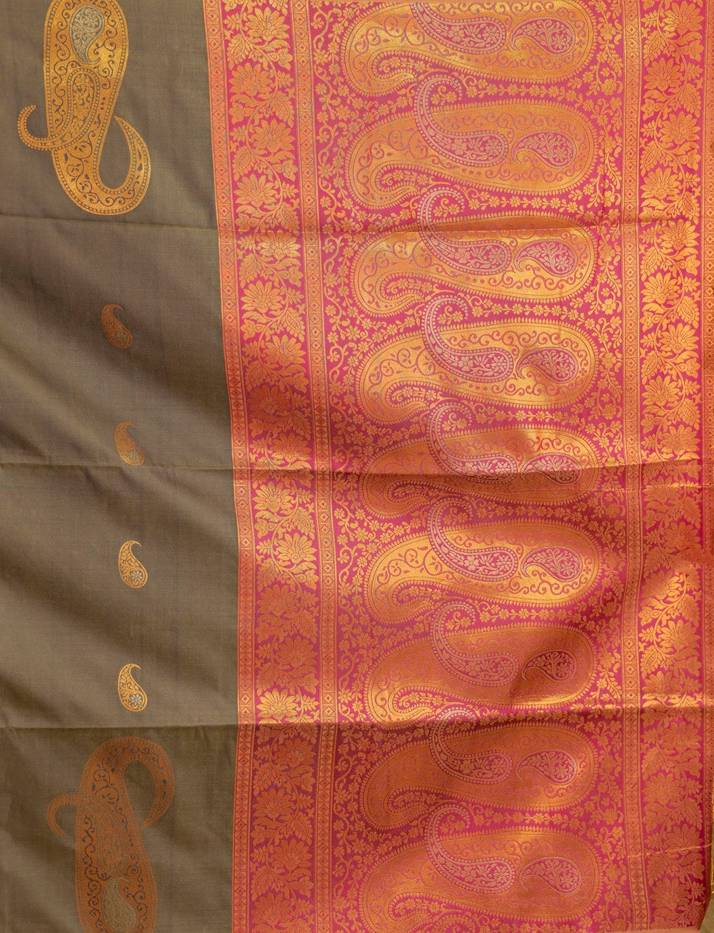 Soft silk Grey - pink saree with motifs woven all Over saree in copper