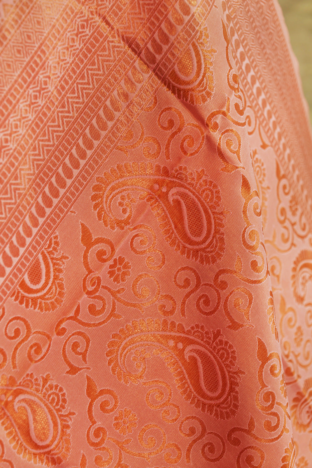 Light pink soft silk all over brocade work in rose gold color