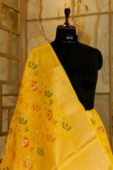 Yellow Banarasi Tilfi Jaal work all over body, Brocade yellow Pallu with same blouse piece