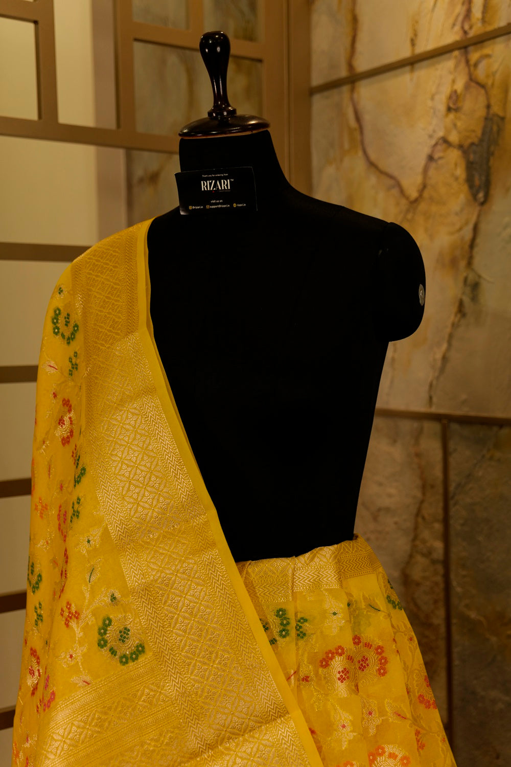 Yellow Banarasi Tilfi Jaal work all over body, Brocade yellow Pallu with same blouse piece