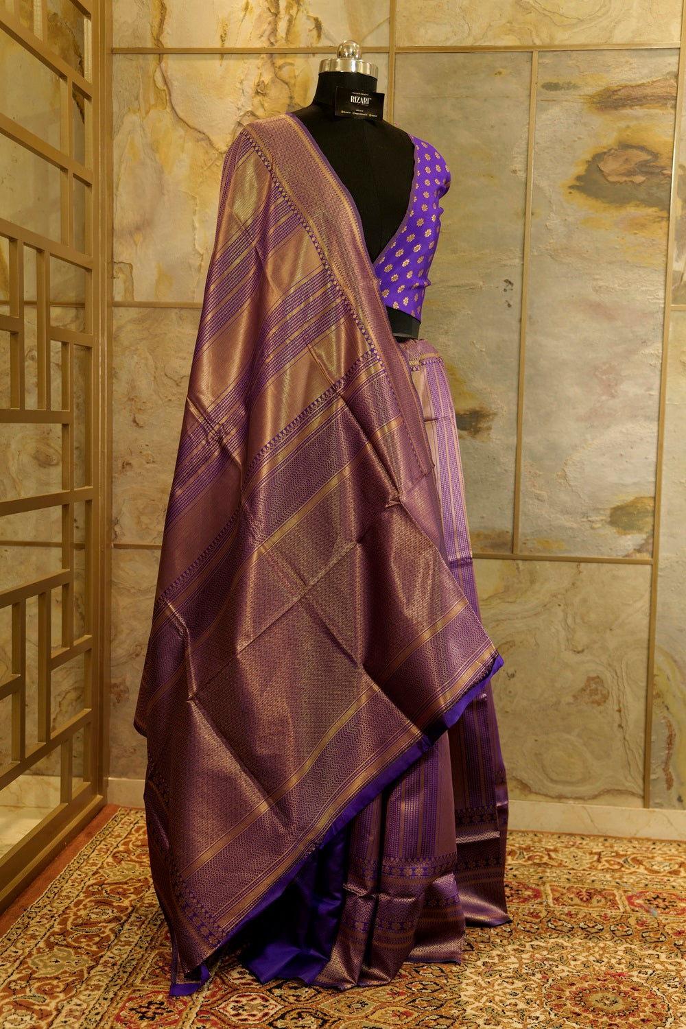 Purple banarasi pattern lining all over , Butti weaving on blouse piece in same purple color