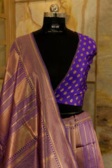 Purple banarasi pattern lining all over , Butti weaving on blouse piece in same purple color