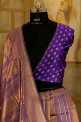 Purple banarasi pattern lining all over , Butti weaving on blouse piece in same purple color