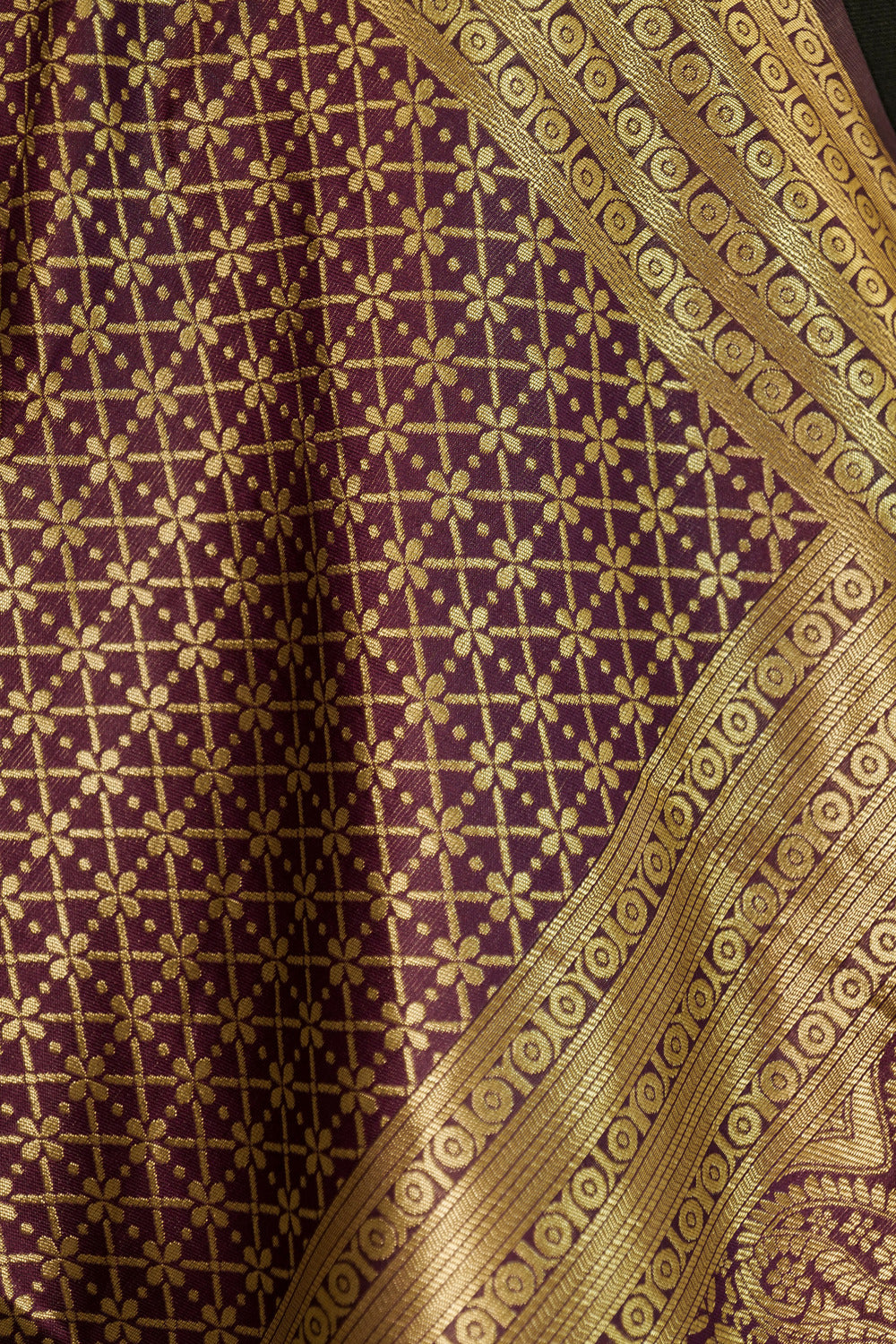 Dark purple soft all over brocade banarasi pattern with matt weaving