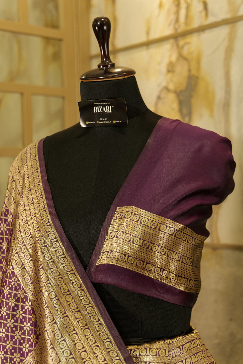 Dark purple soft all over brocade banarasi pattern with matt weaving