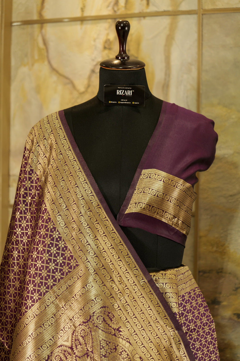 Dark purple soft all over brocade banarasi pattern with matt weaving