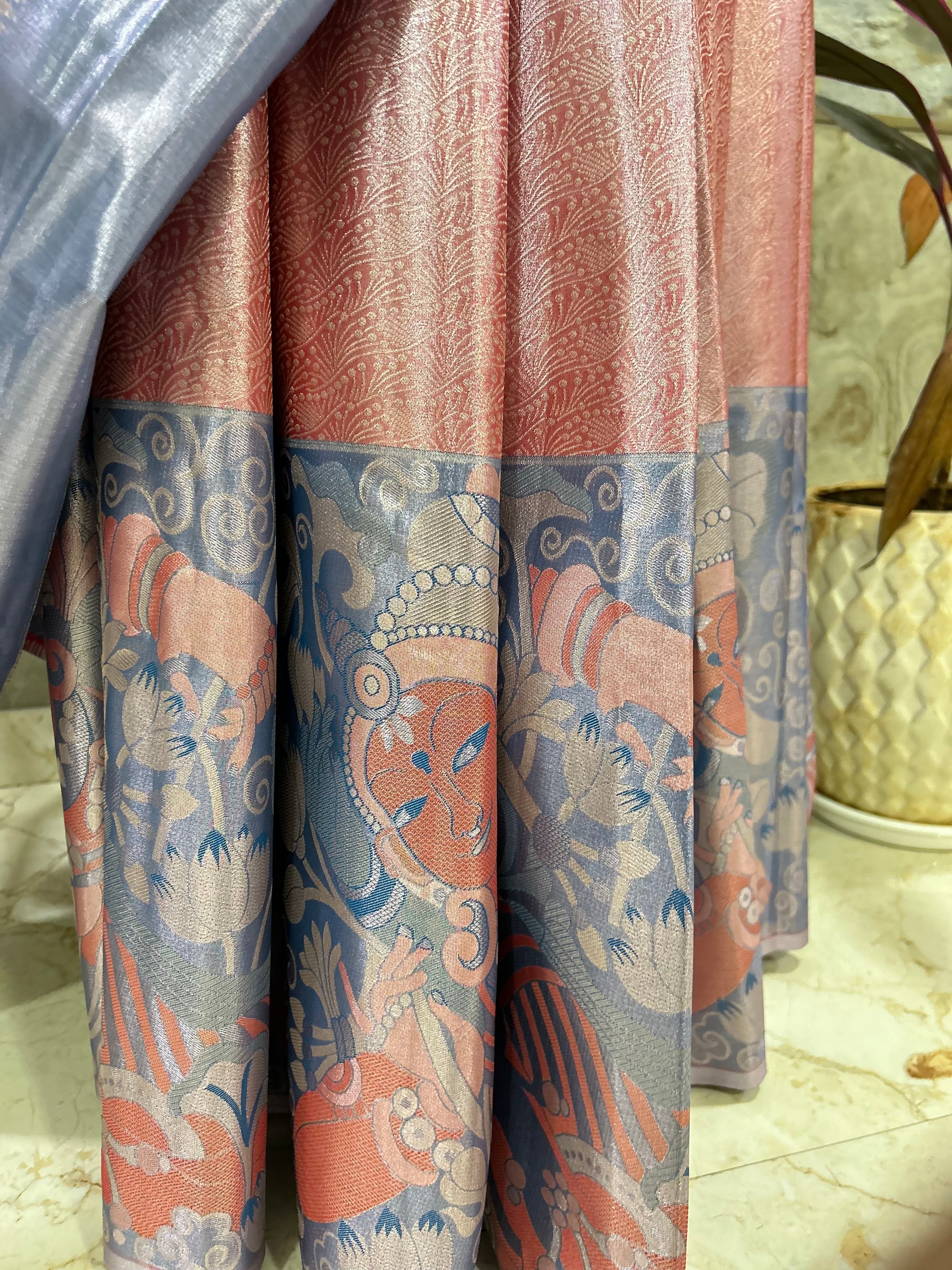 Carrot Red Soft Silk Saree with Unique Motifs