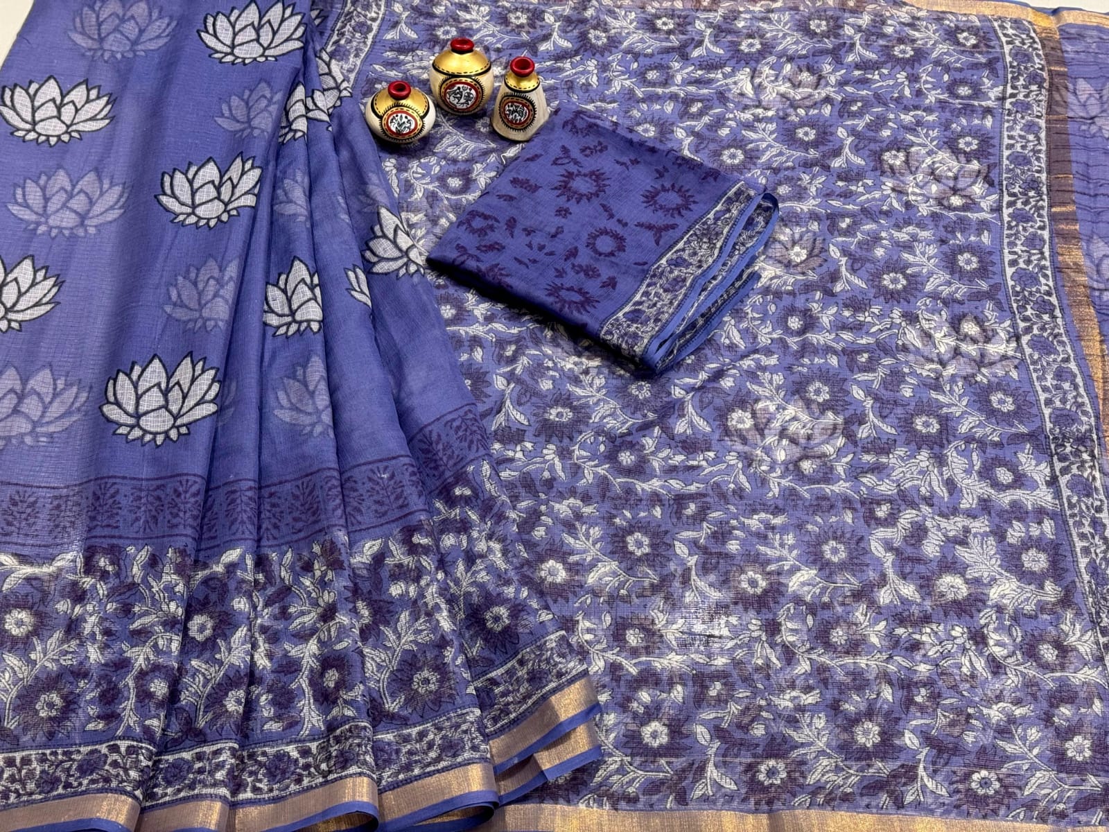 Kota Doria Block Printed Sarees
