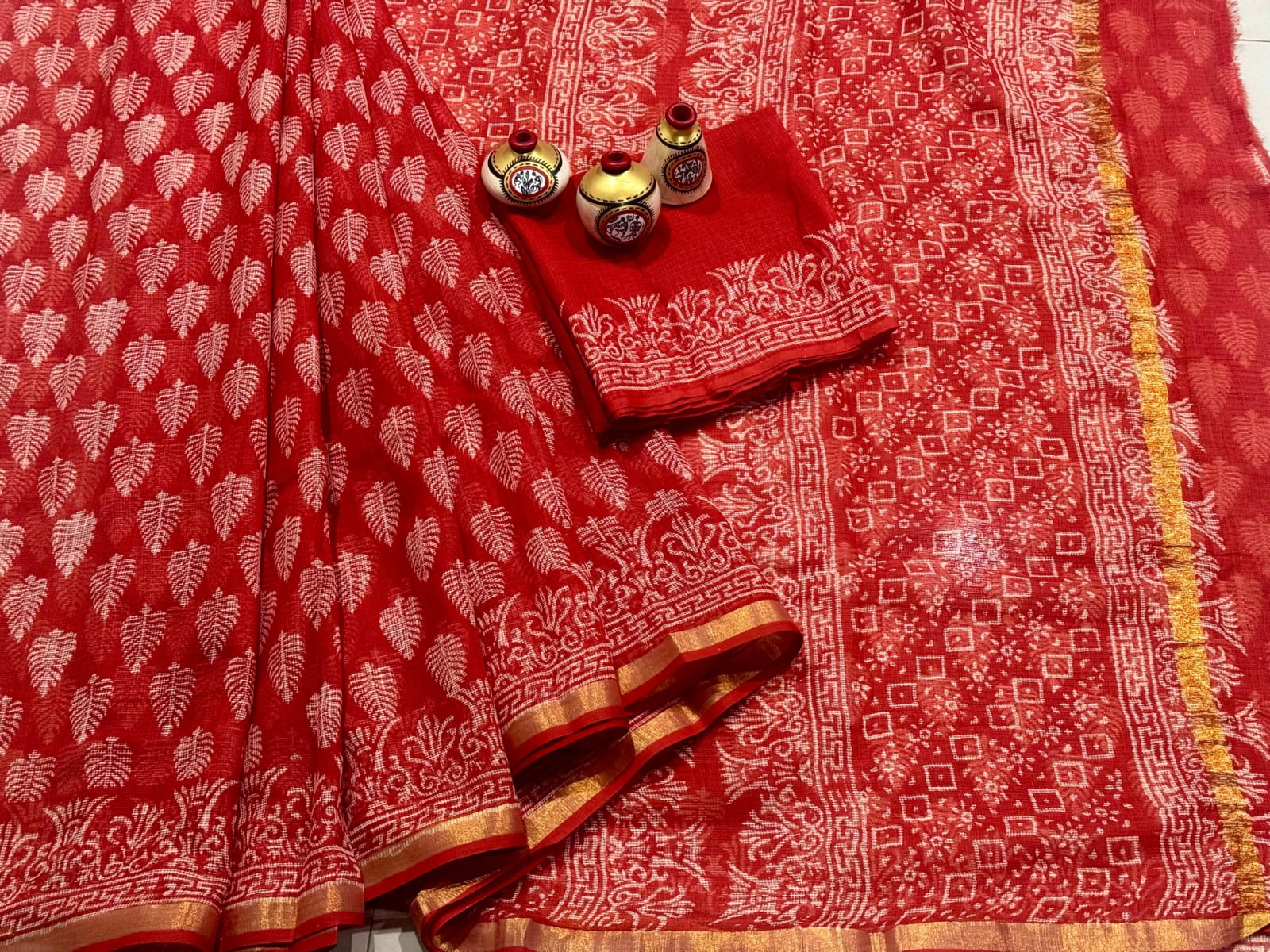 Kota Doria Block Printed Sarees