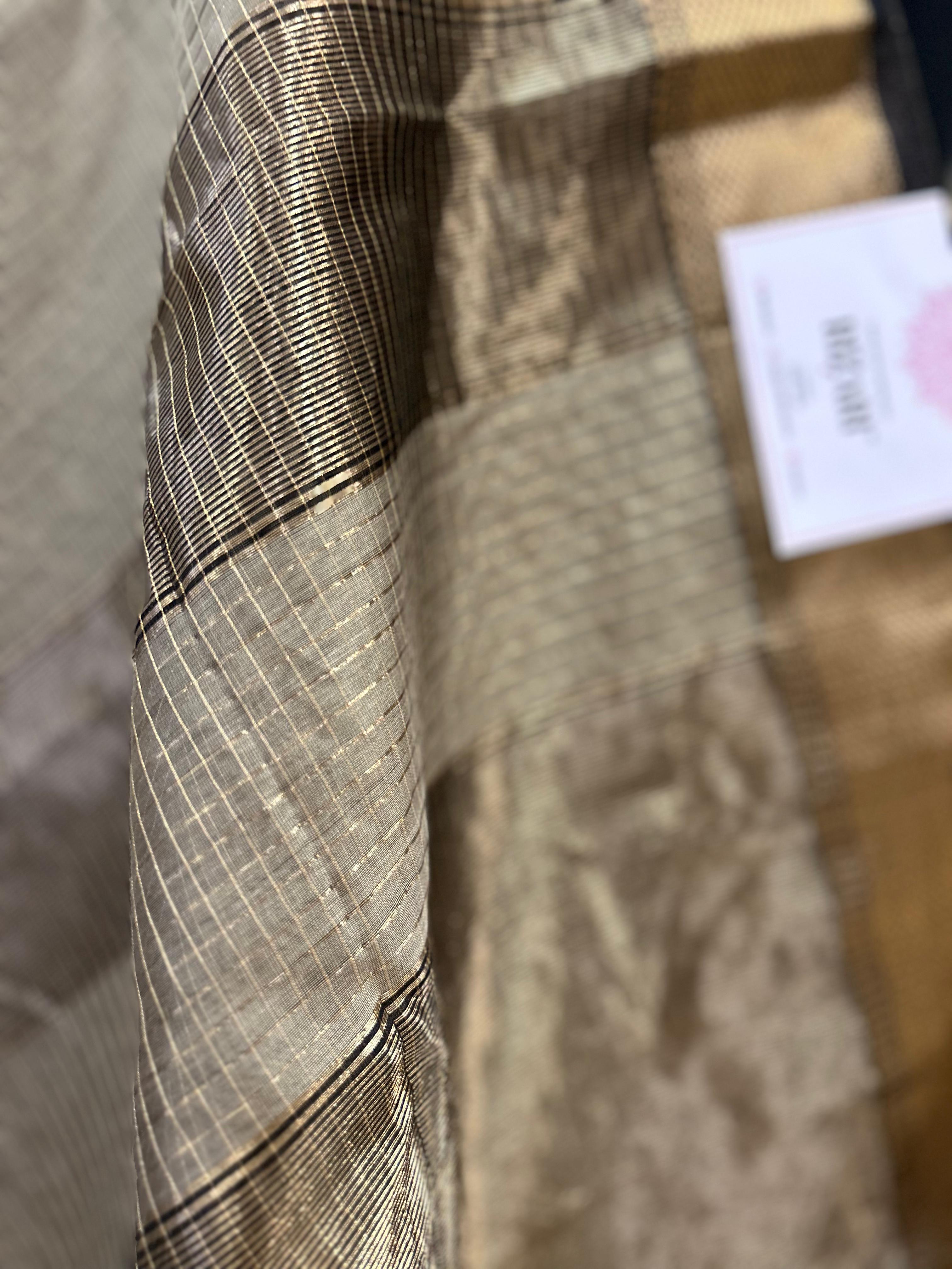 Beige Maheshwari Silk Gold Checkered Saree