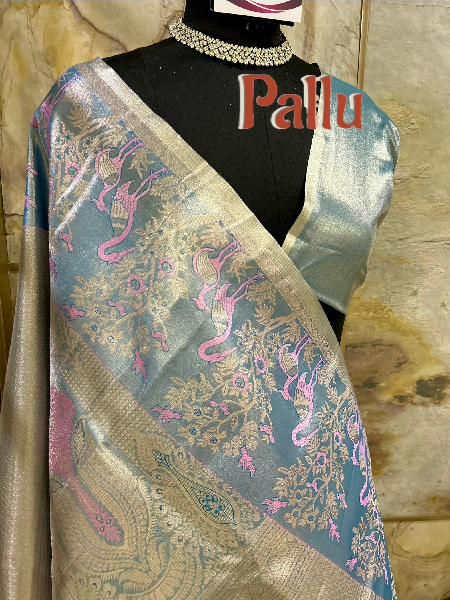 Silk Saree with Unique Birds Motifs in Pastel shades