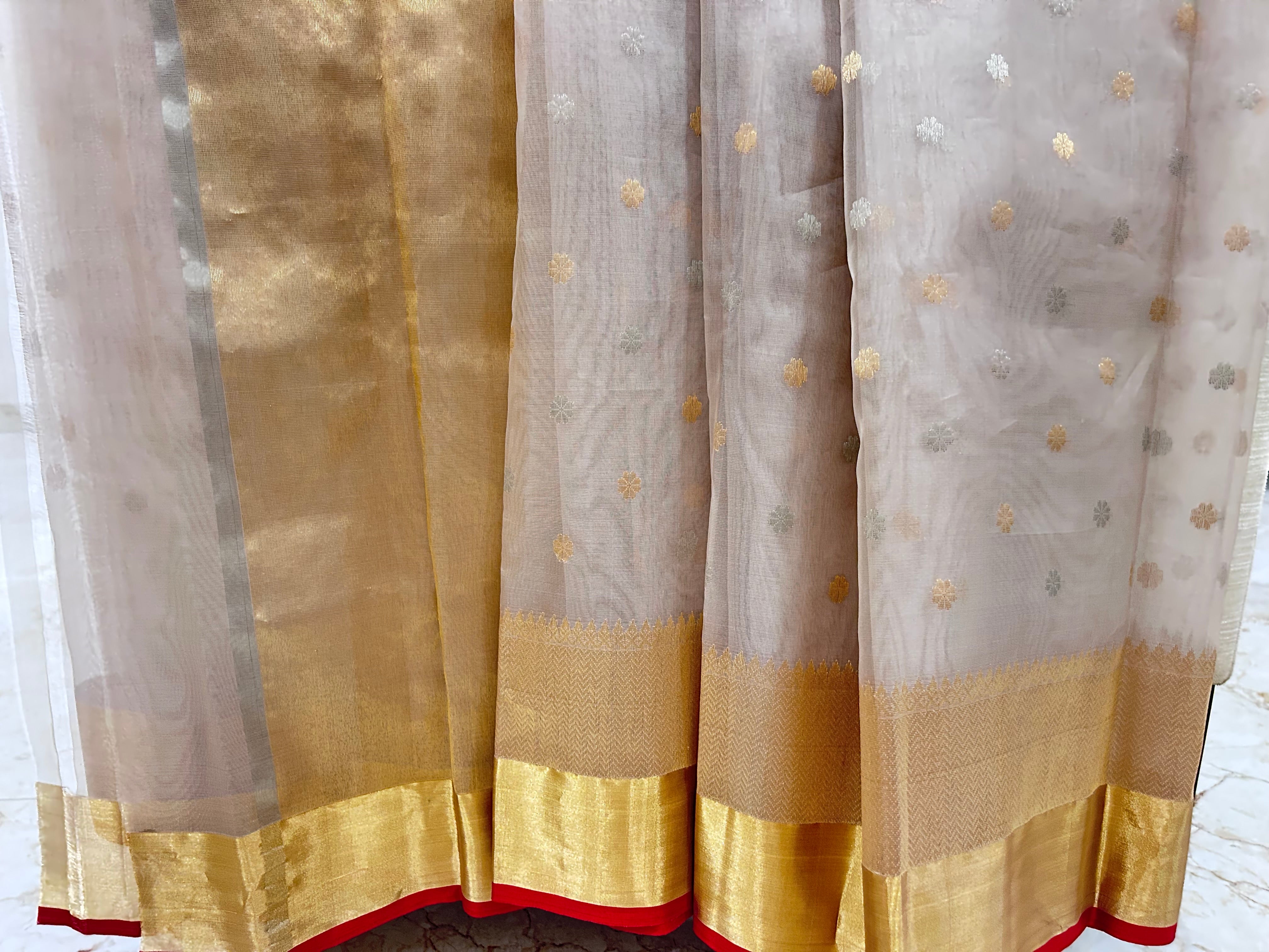 Off-White Chanderi Silk Handwoven Saree