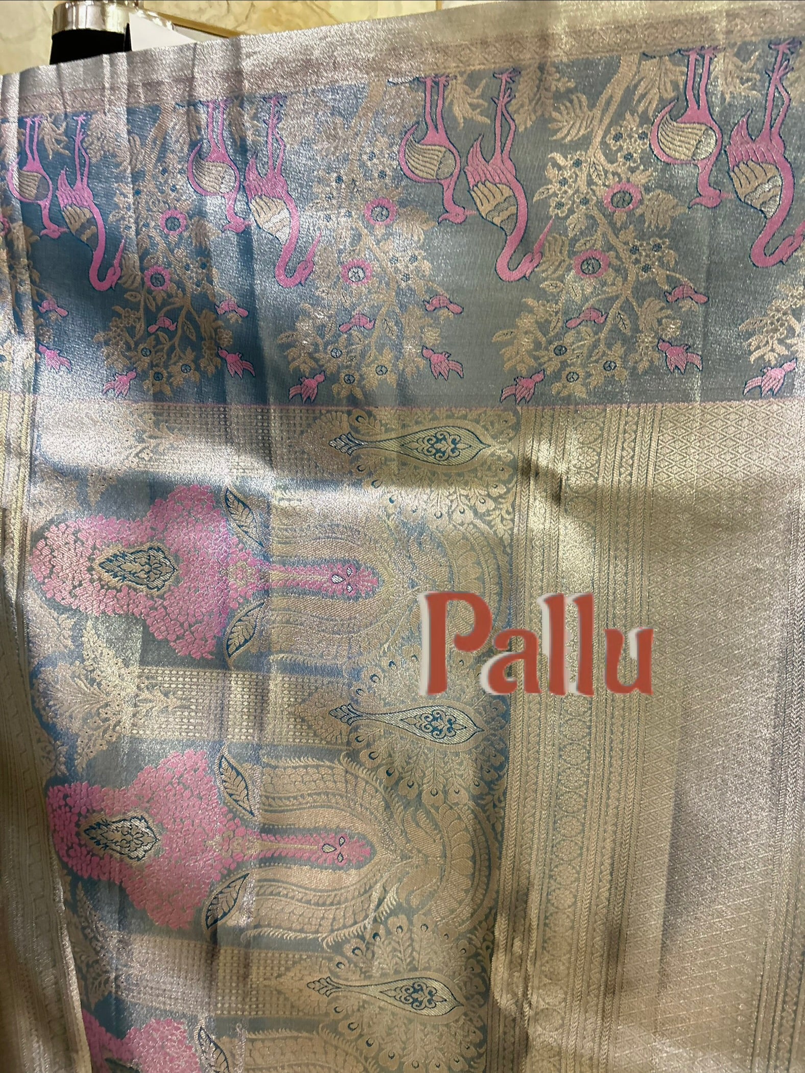 Silk Saree with Unique Birds Motifs in Pastel shades