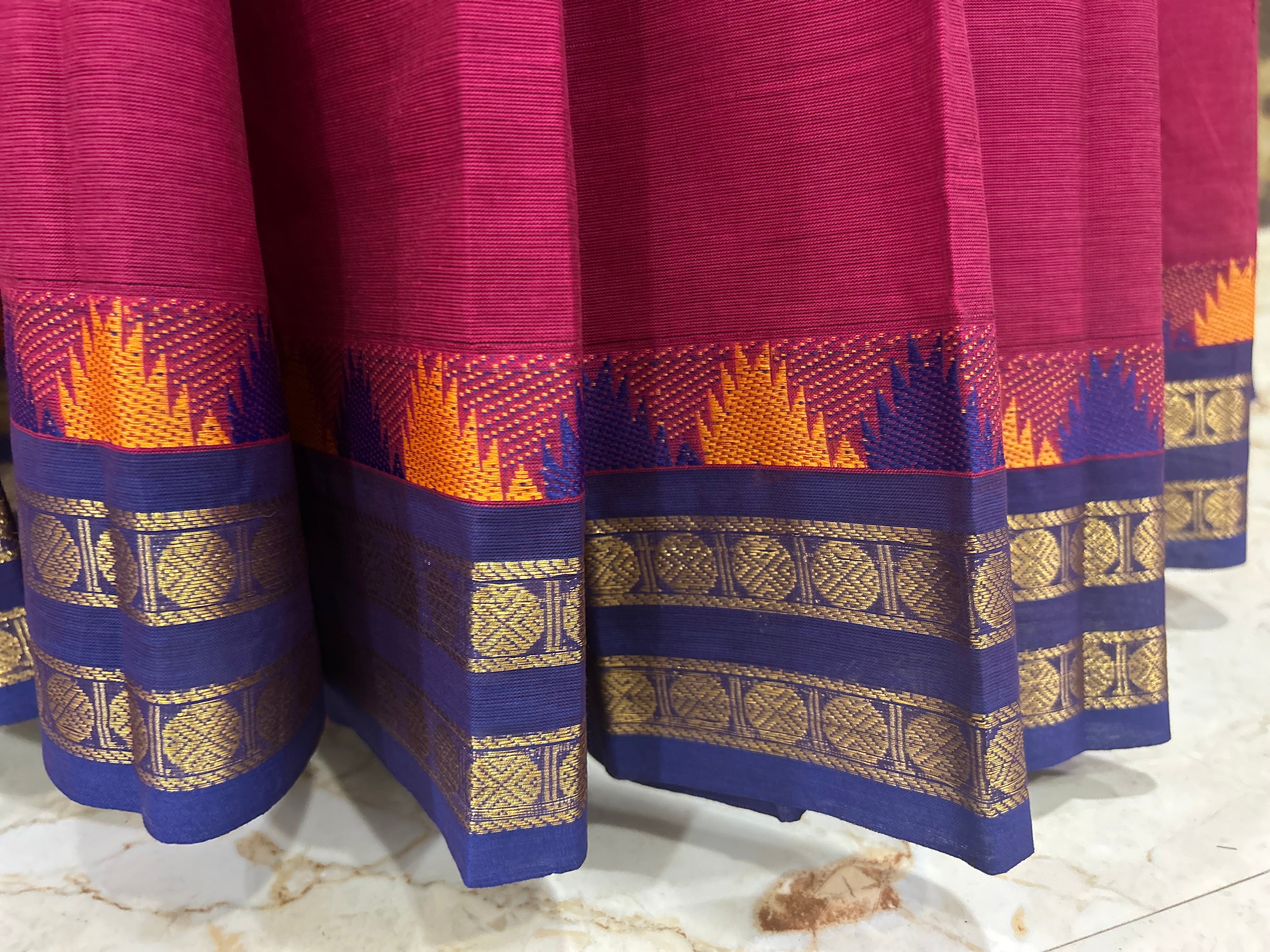 Pink Cotton Saree with Temple Border