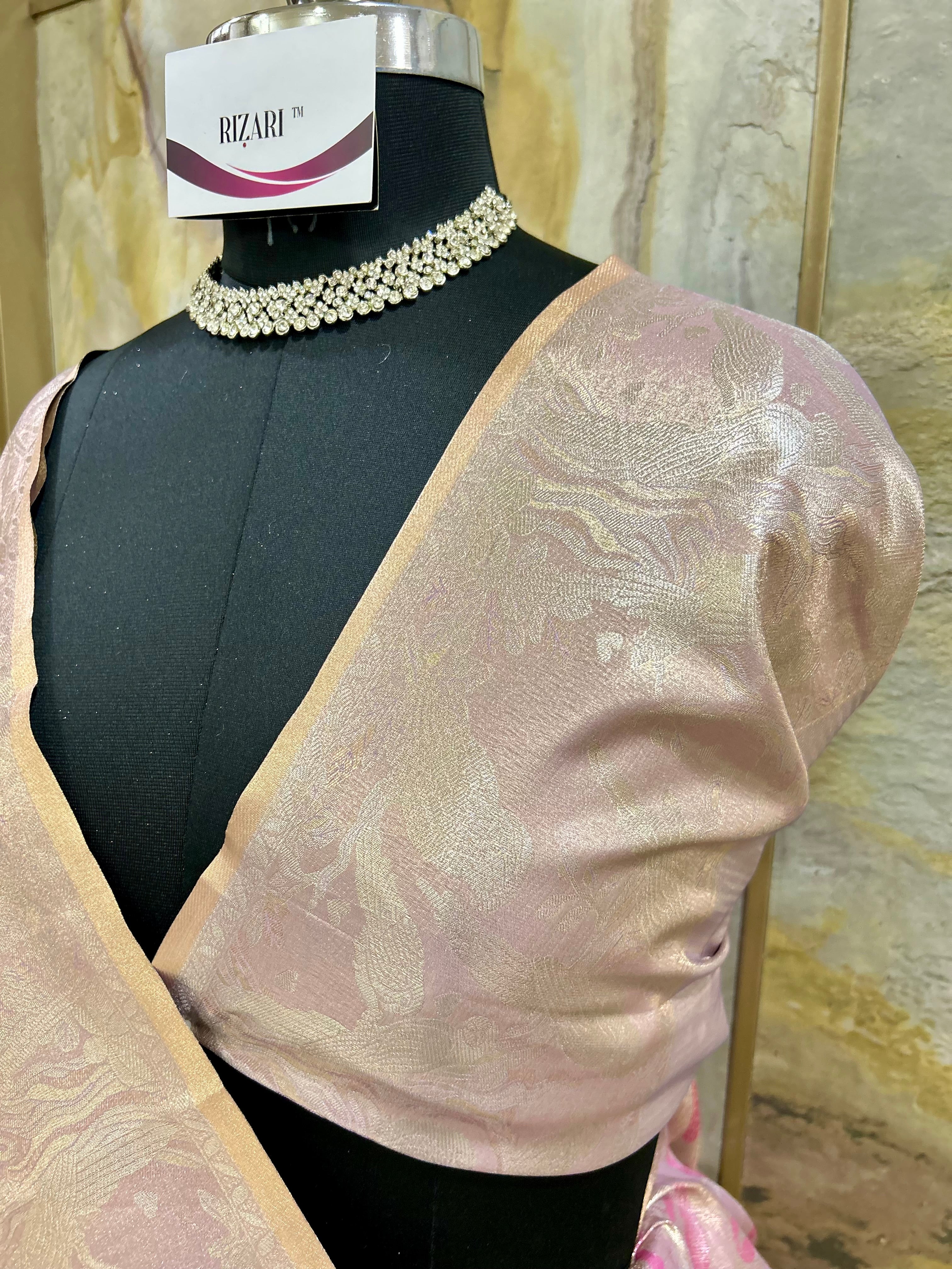 Pink Silk Saree with Birds Motifs
