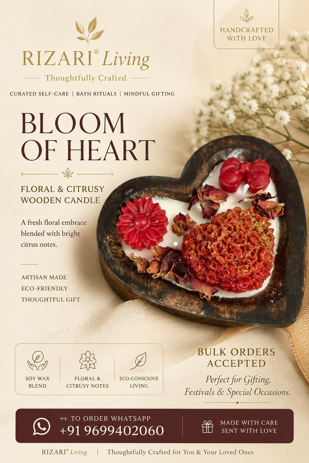 Bloom of Heart — Wooden Heart Candle