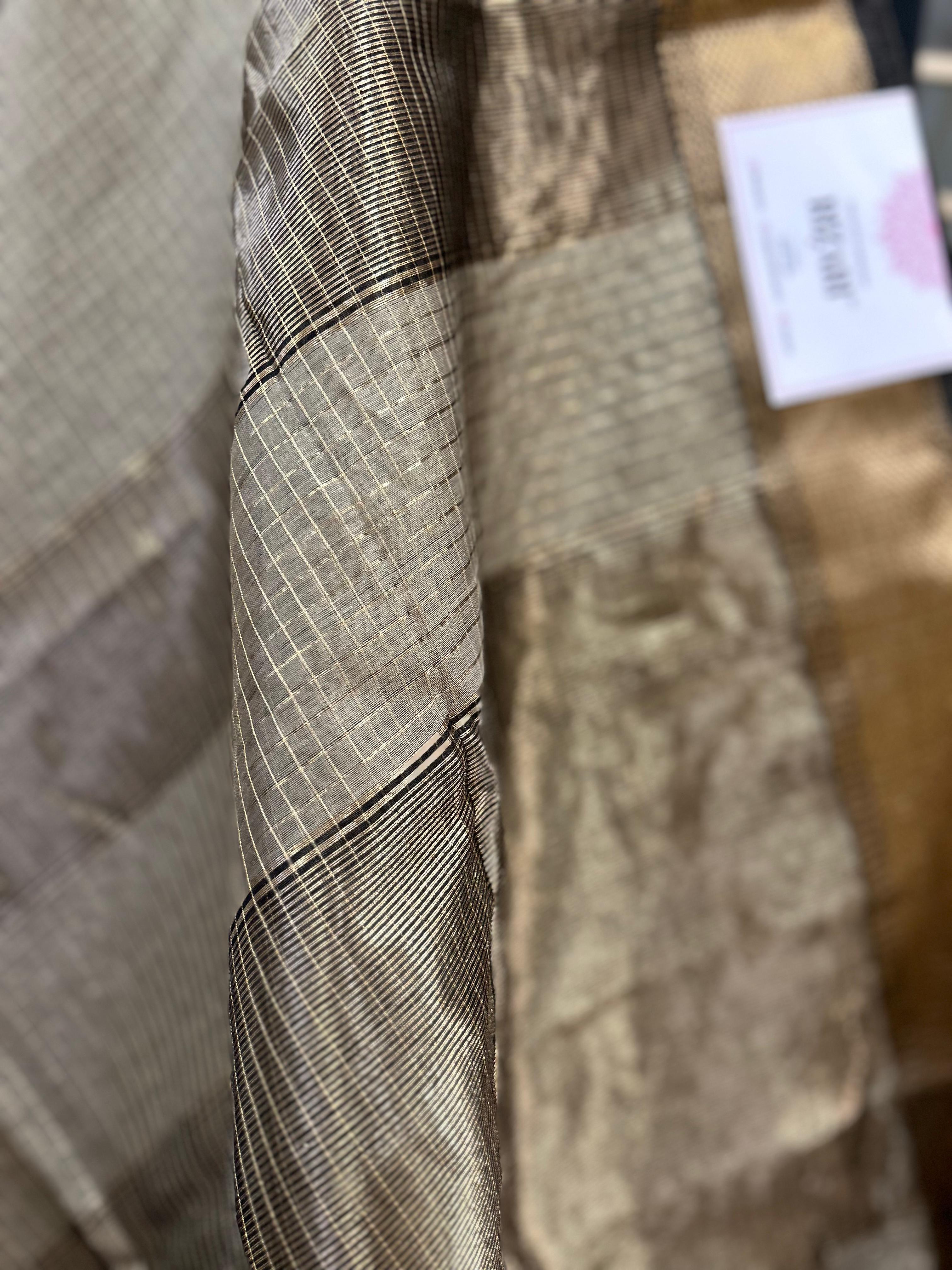 Beige Maheshwari Silk Gold Checkered Saree