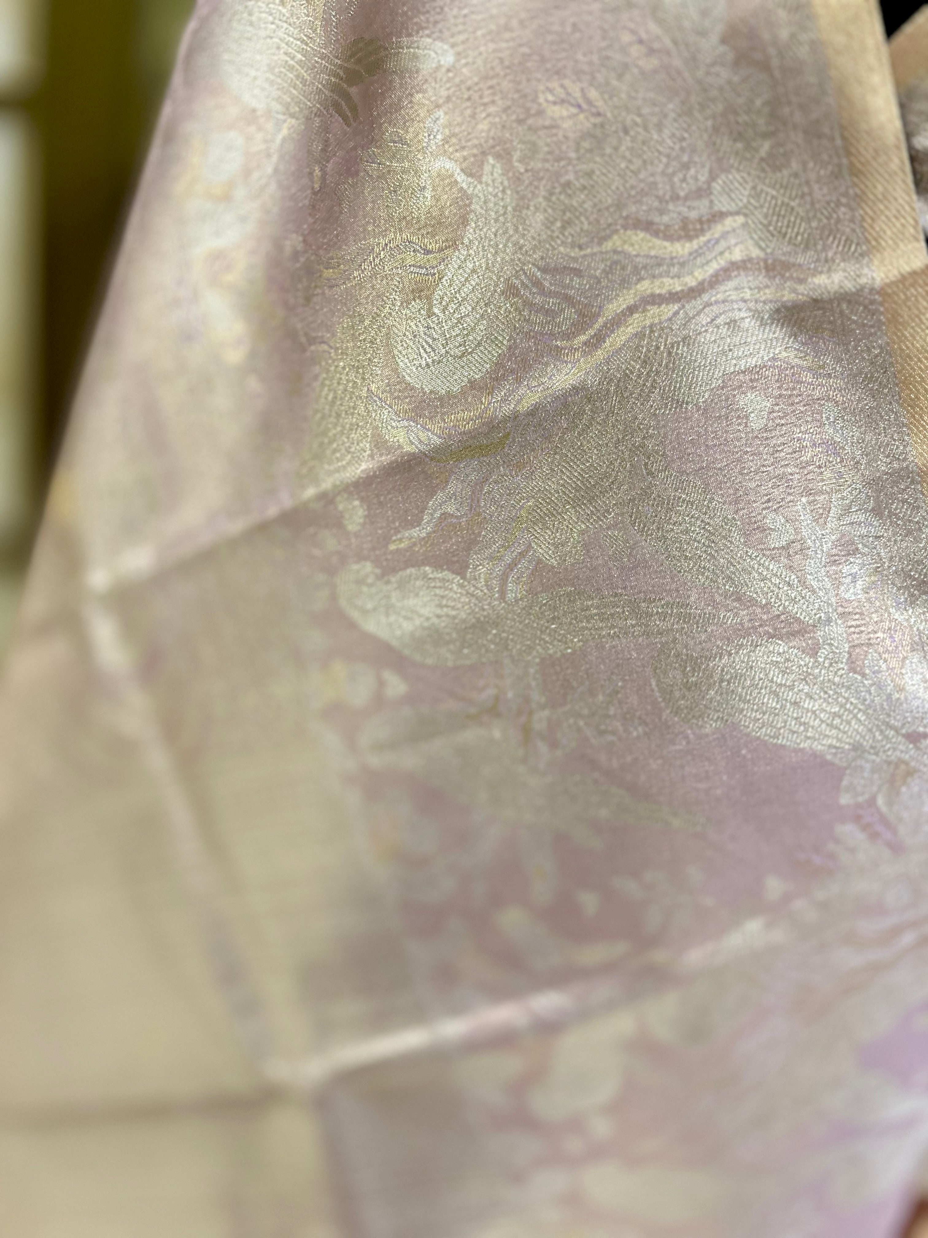 Pink Silk Saree with Birds Motifs