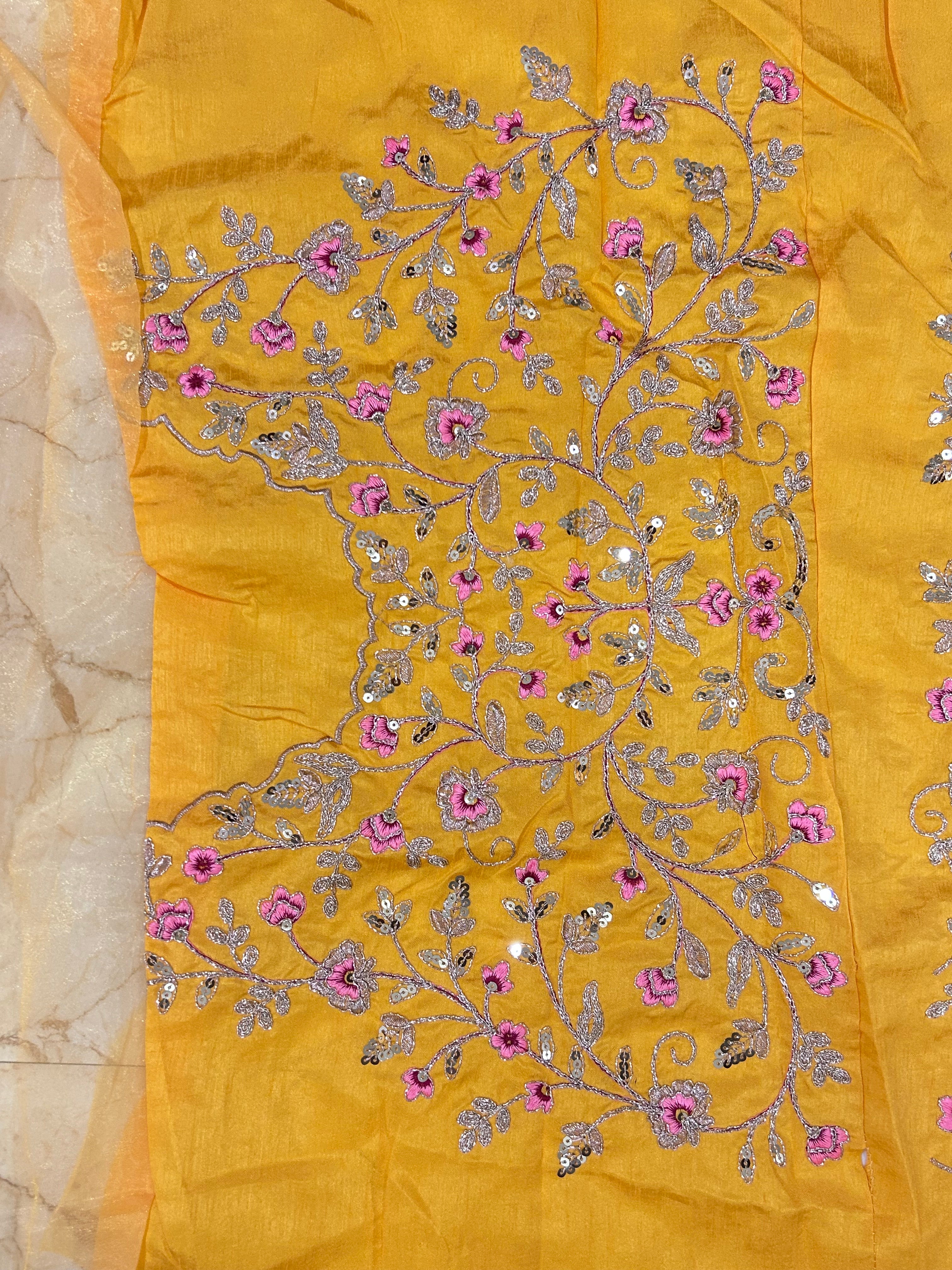 Yellow Soft Organza Party-wear saree