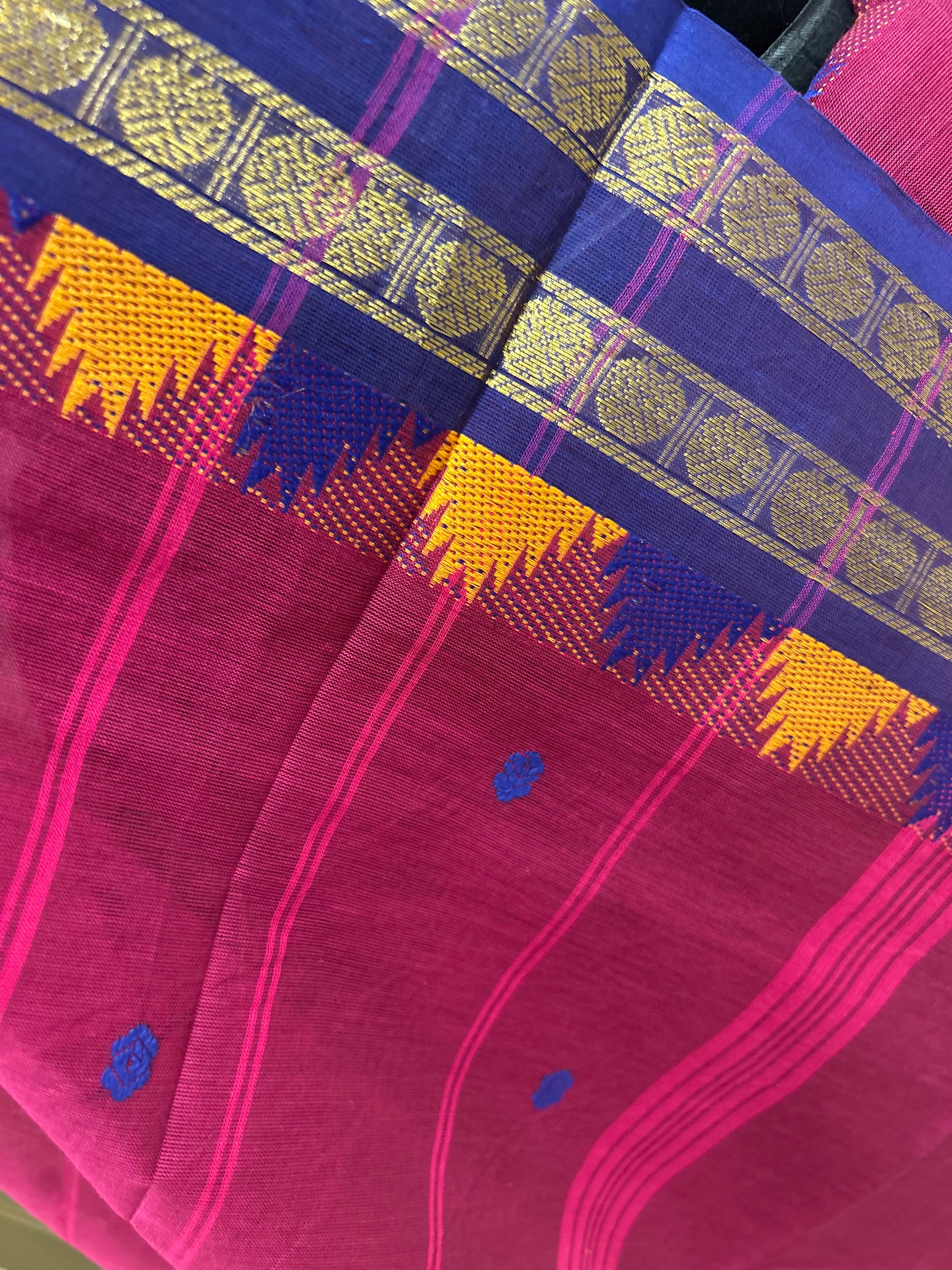 Pink Cotton Saree with Temple Border