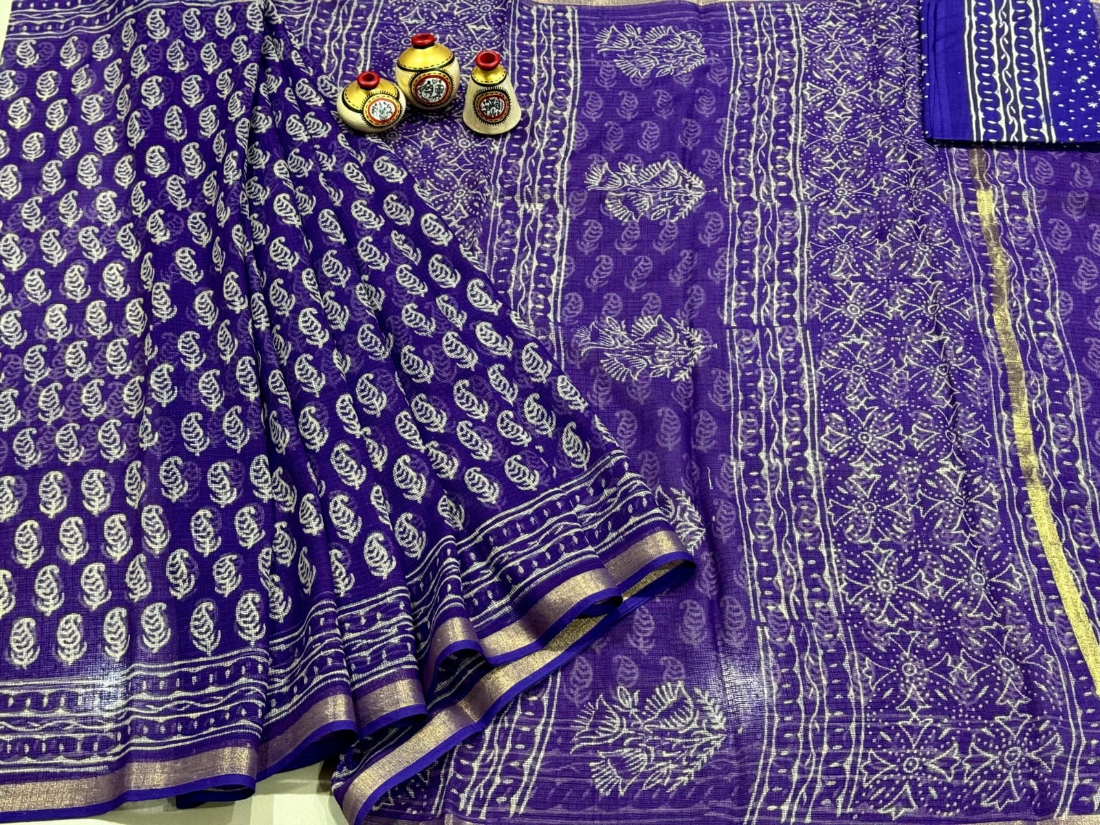 Kota Doria Block Printed Sarees