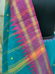 Sea Green Cotton Saree with Temple Border