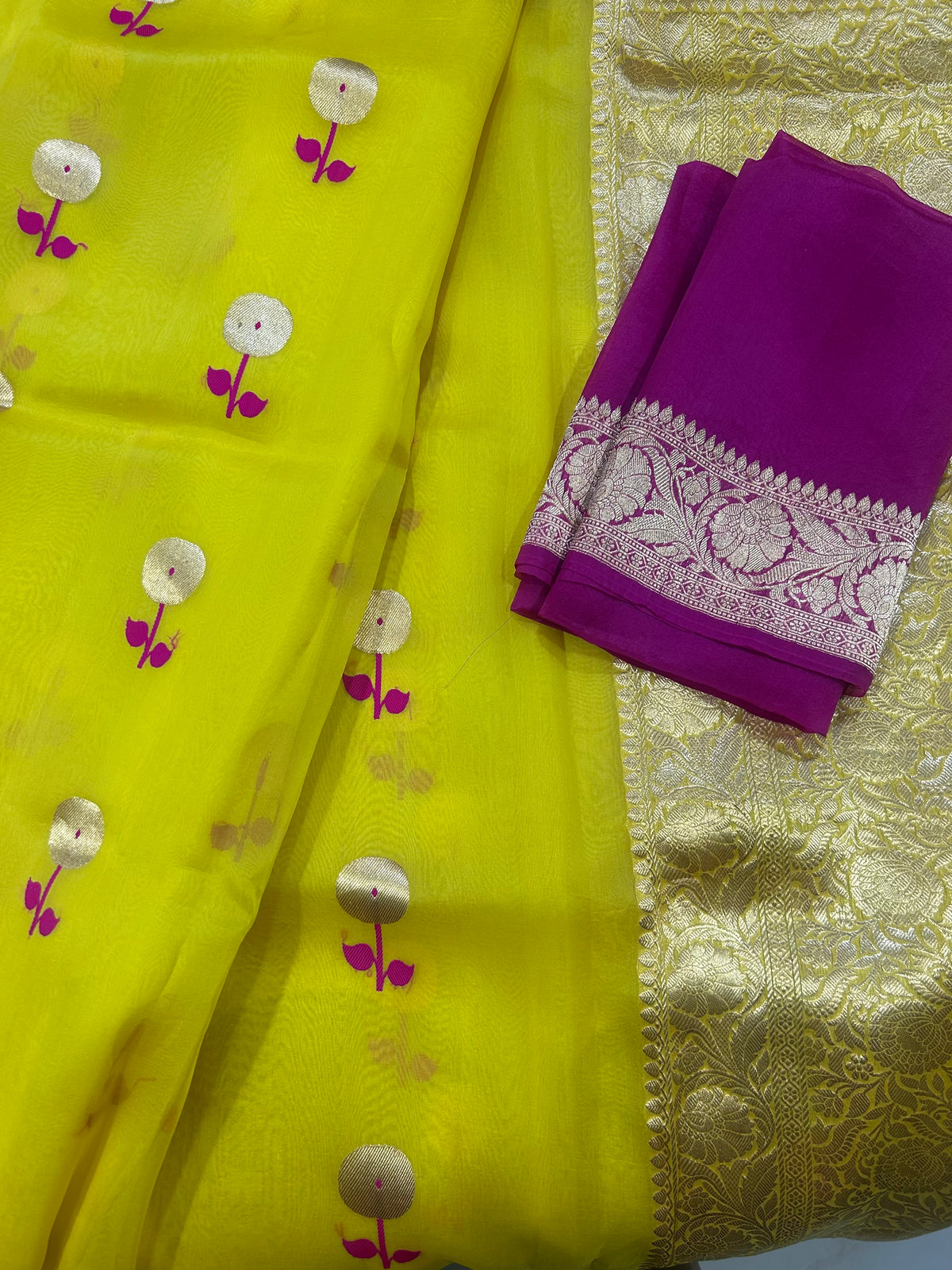 Lemon Yellow Kora Handloom Saree