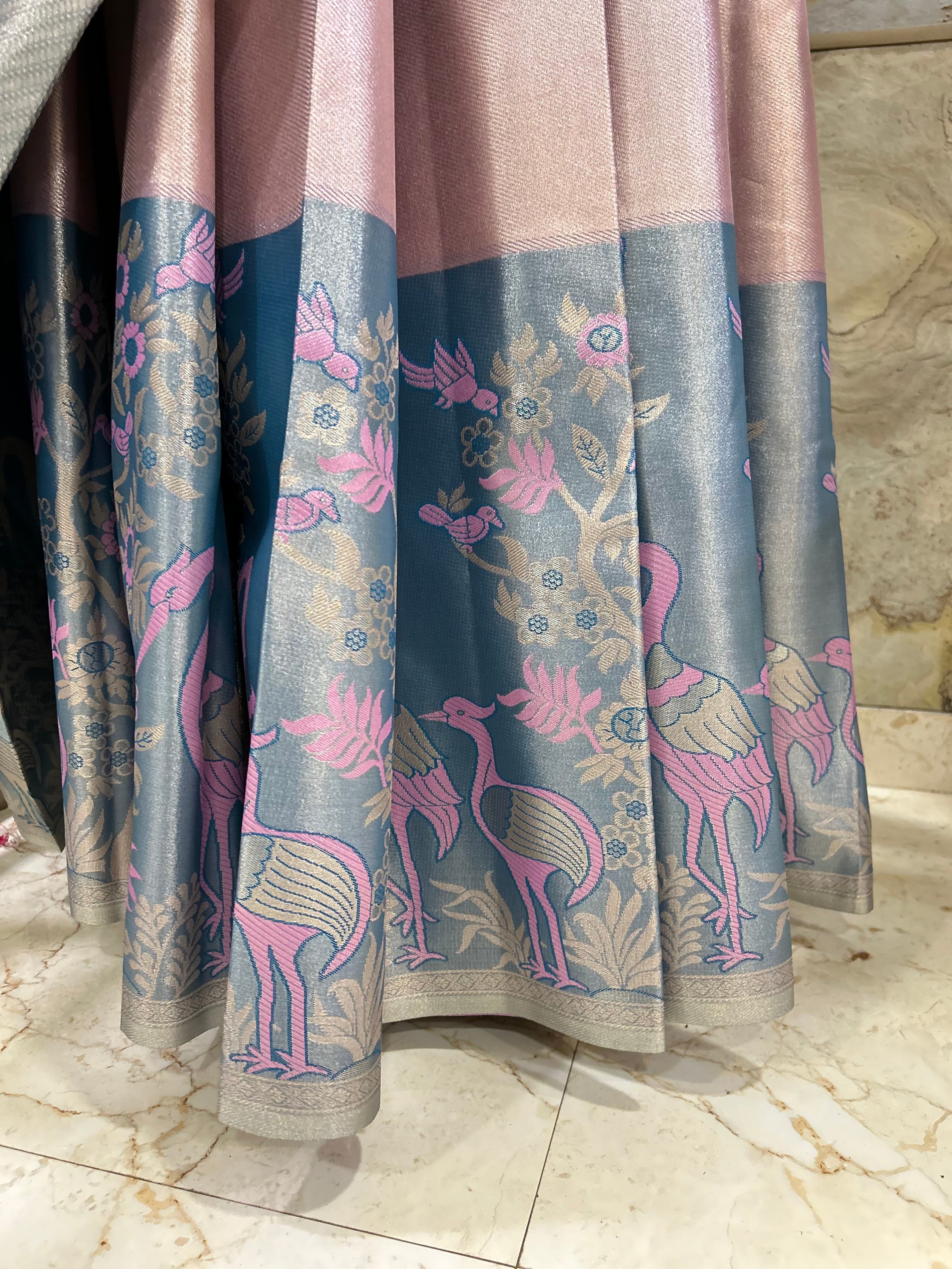 Silk Saree with Unique Birds Motifs in Pastel shades