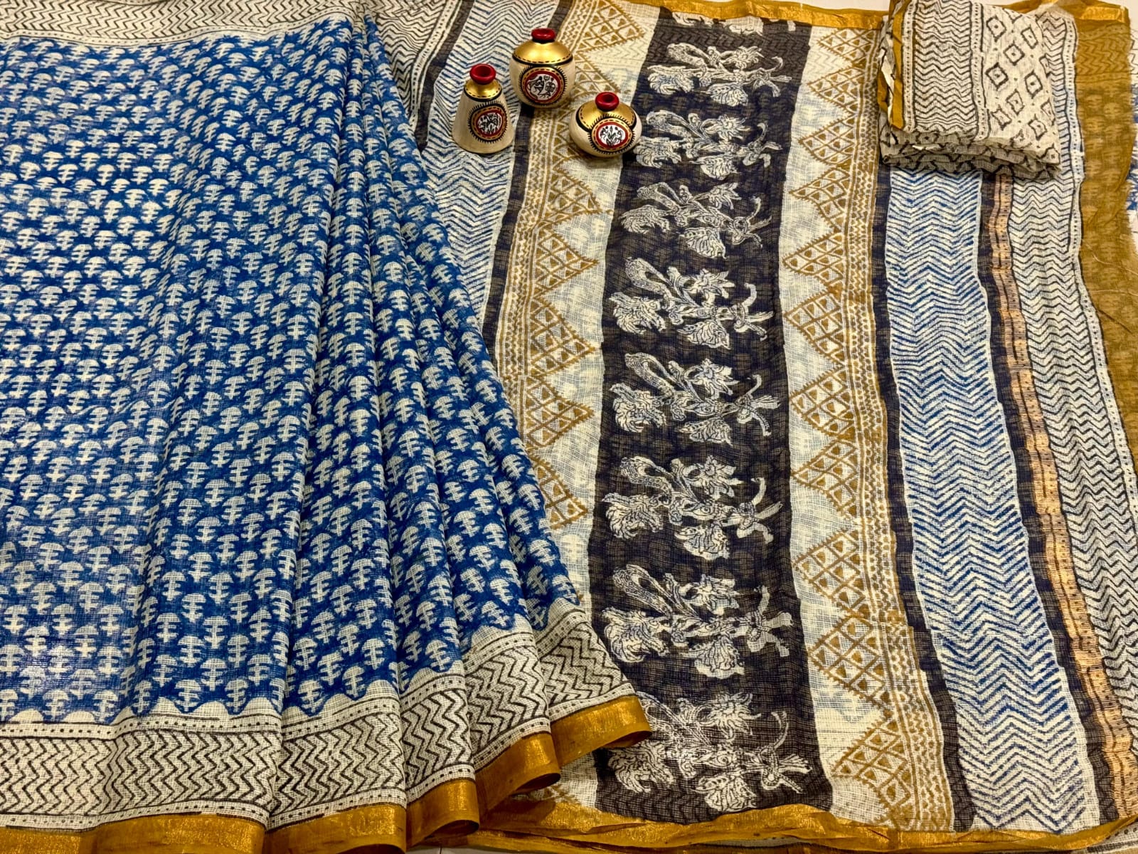 Kota Doria Block Printed Sarees