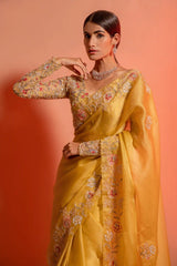 Yellow Soft Organza Party-wear saree