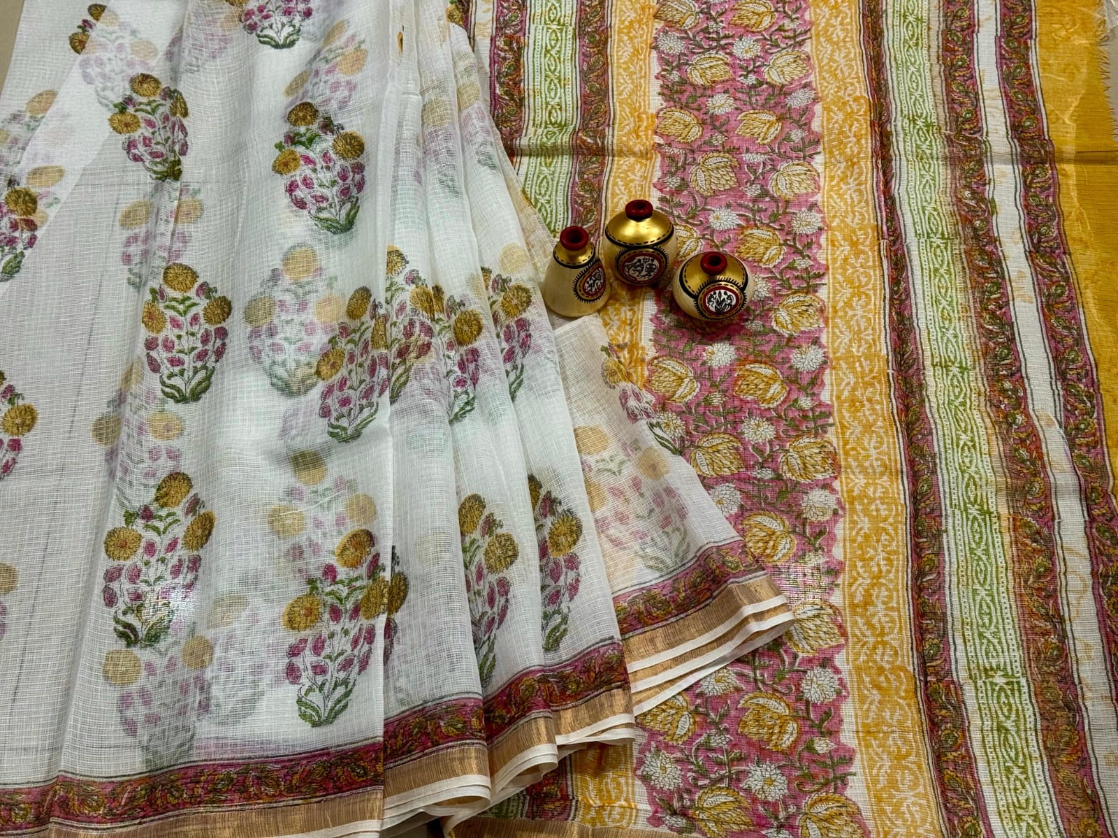 Kota Doria Block Printed Sarees