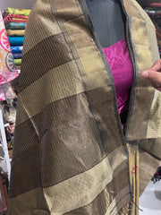 Beige Maheshwari Silk Gold Checkered Saree
