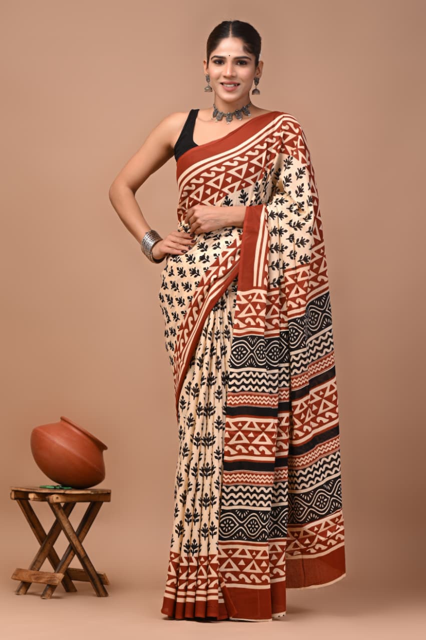 Hand Block Printed Cotton Sarees