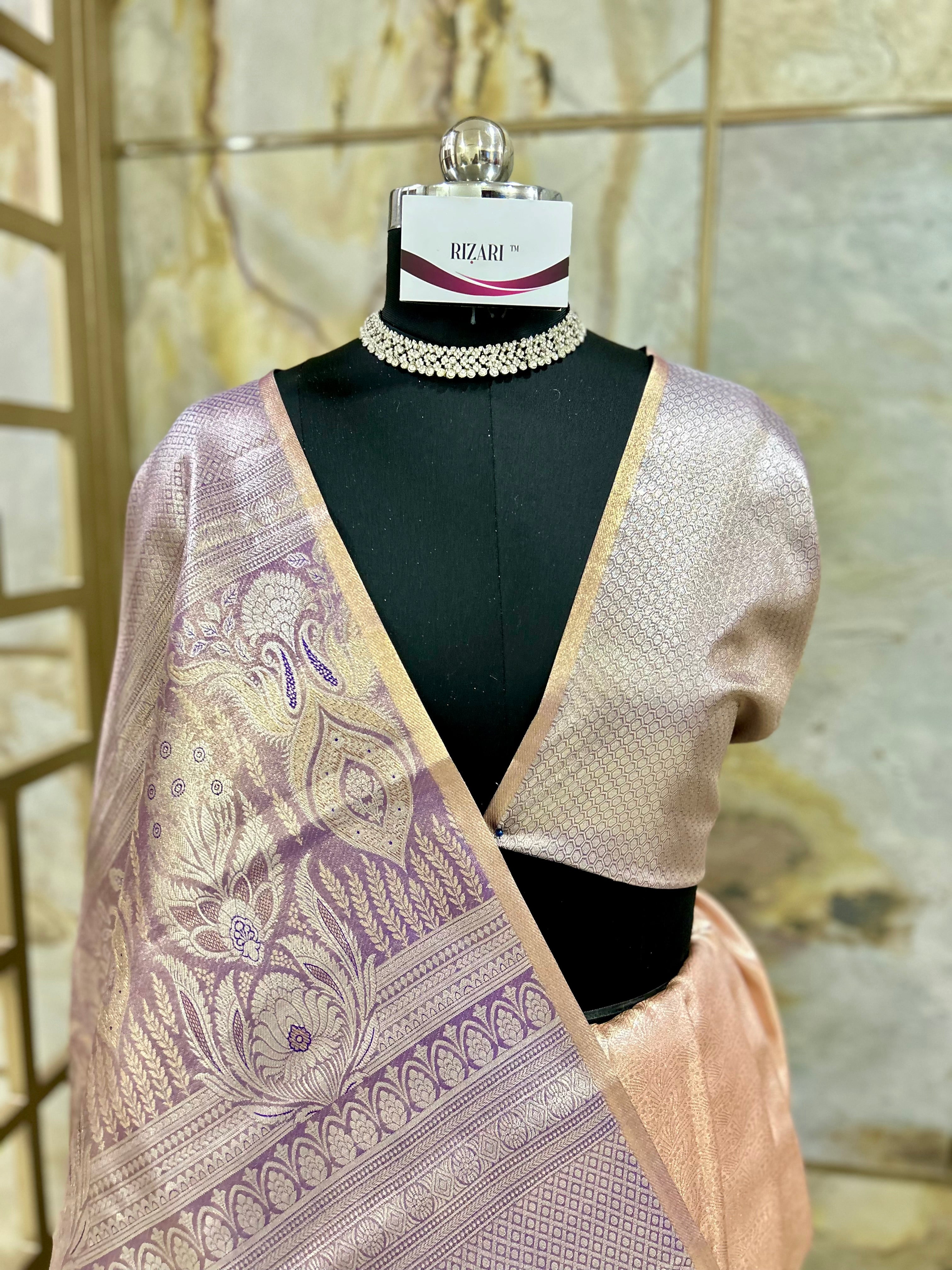 Silk Saree with Unique Motifs in Pastel Mauve Colour