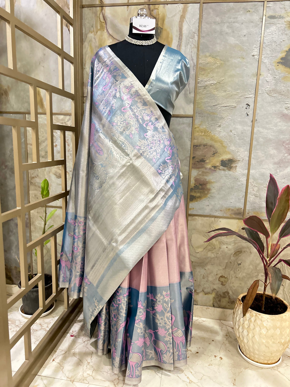 Silk Saree with Unique Birds Motifs in Pastel shades