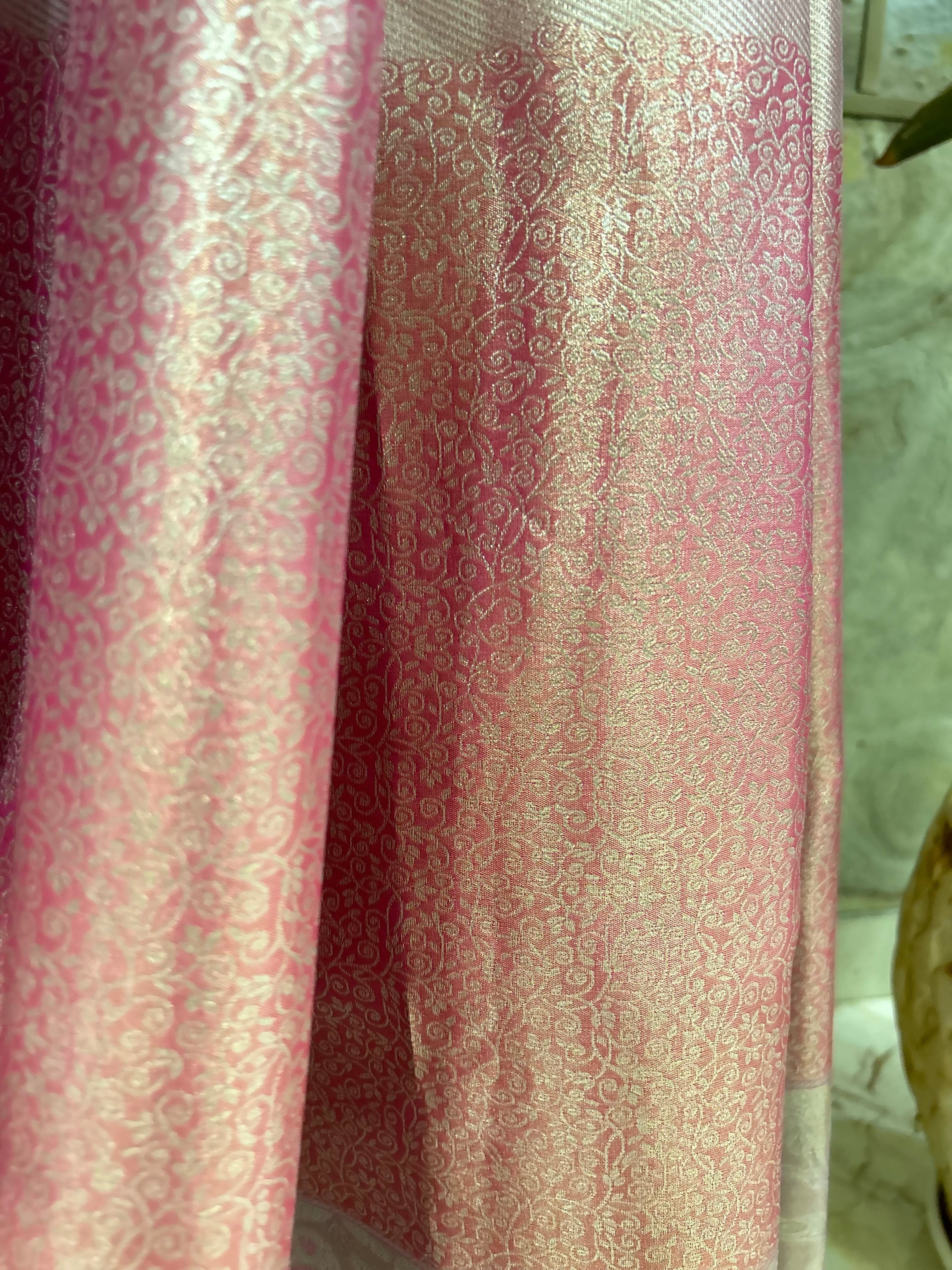 Pink Silk Saree with Birds Motifs