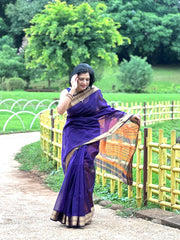 Purple Maheshwari Silk Saree with Rust Pallu