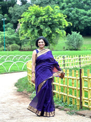 Purple Maheshwari Silk Saree with Rust Pallu