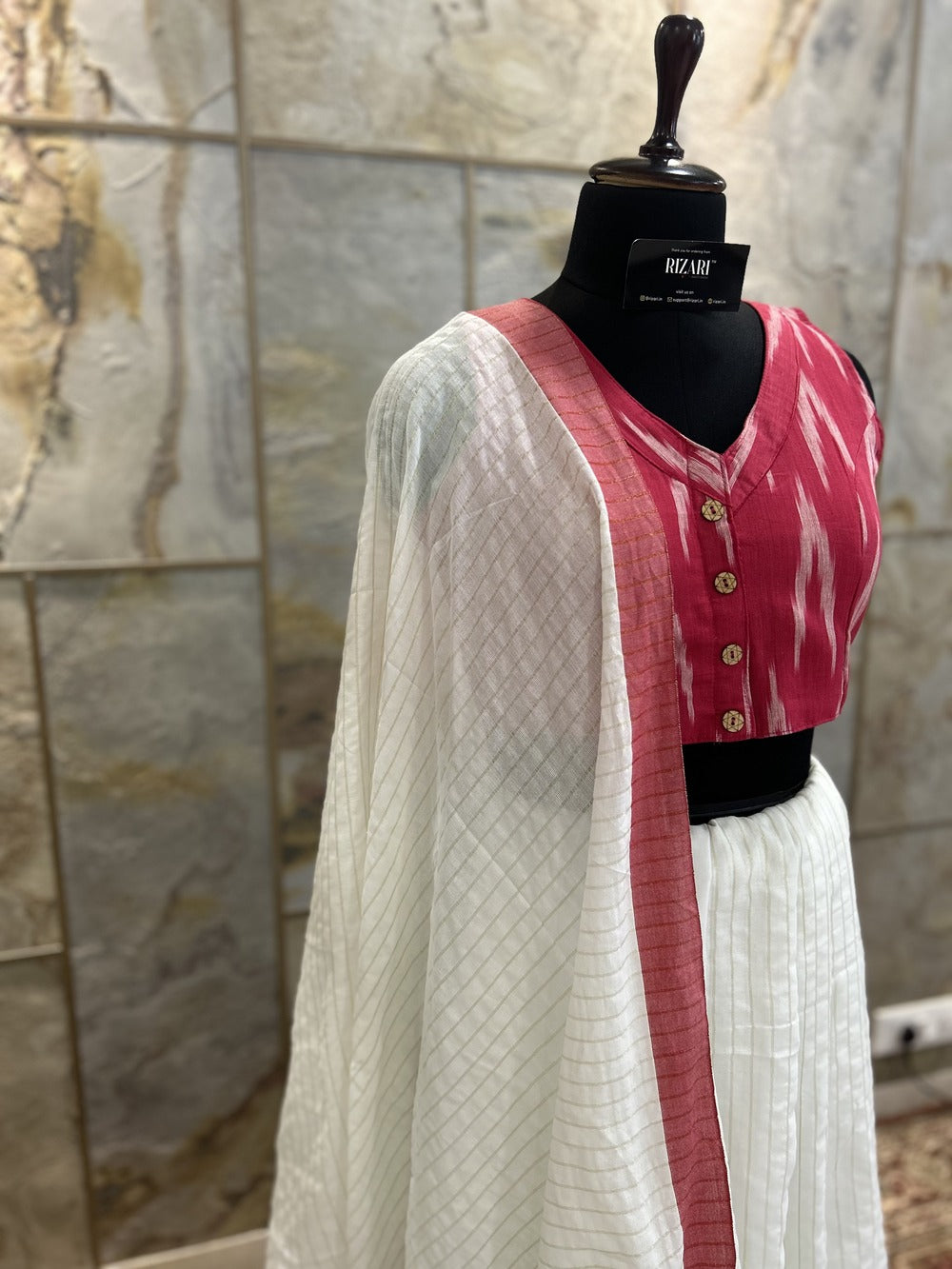 Handloom Ikat Front Button - Red