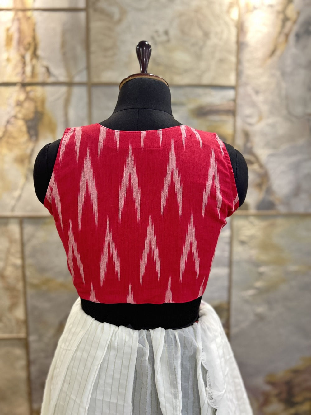 Handloom Ikat Front Button - Red