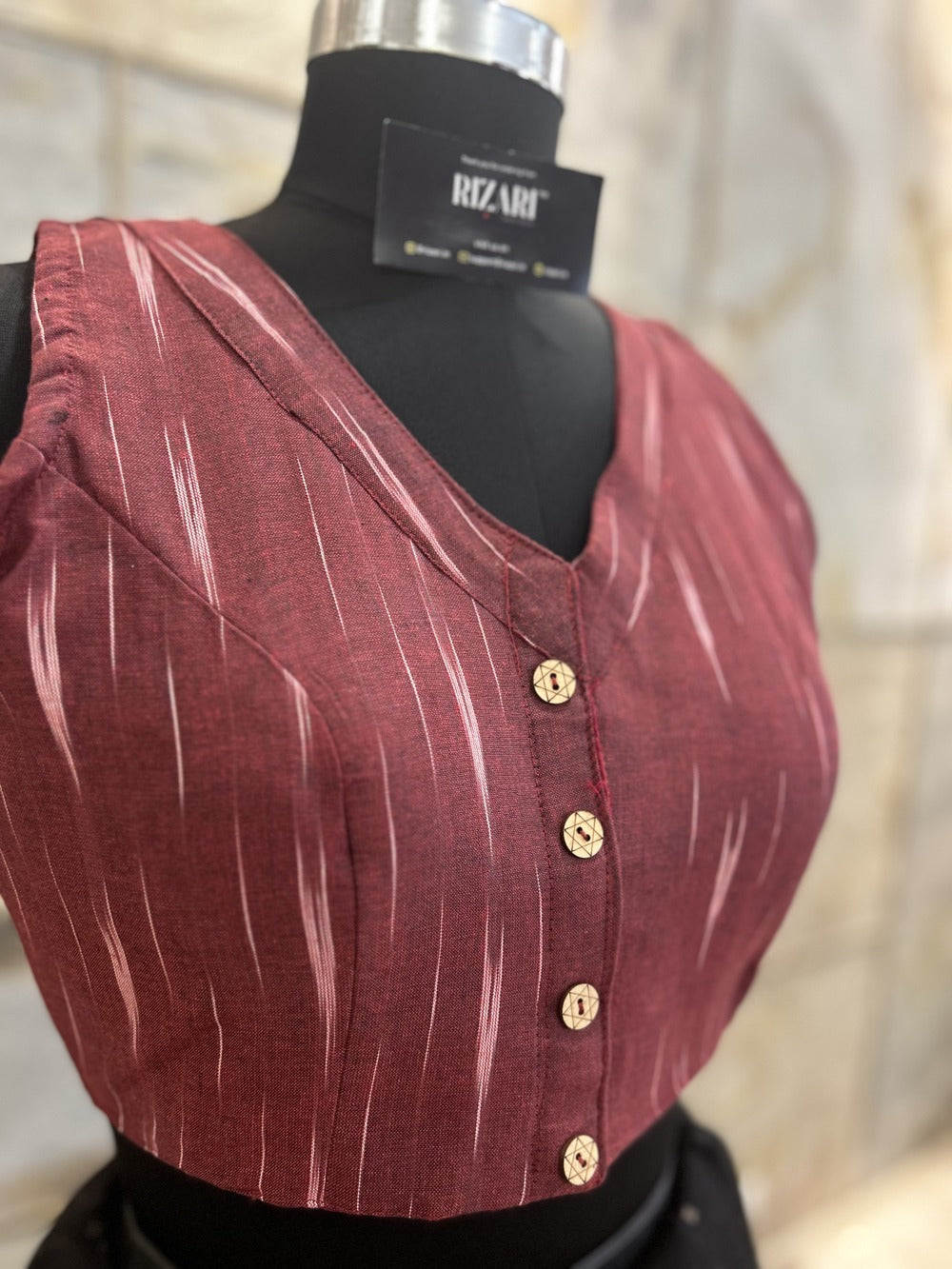 Handloom Ikat Front Button - Maroon