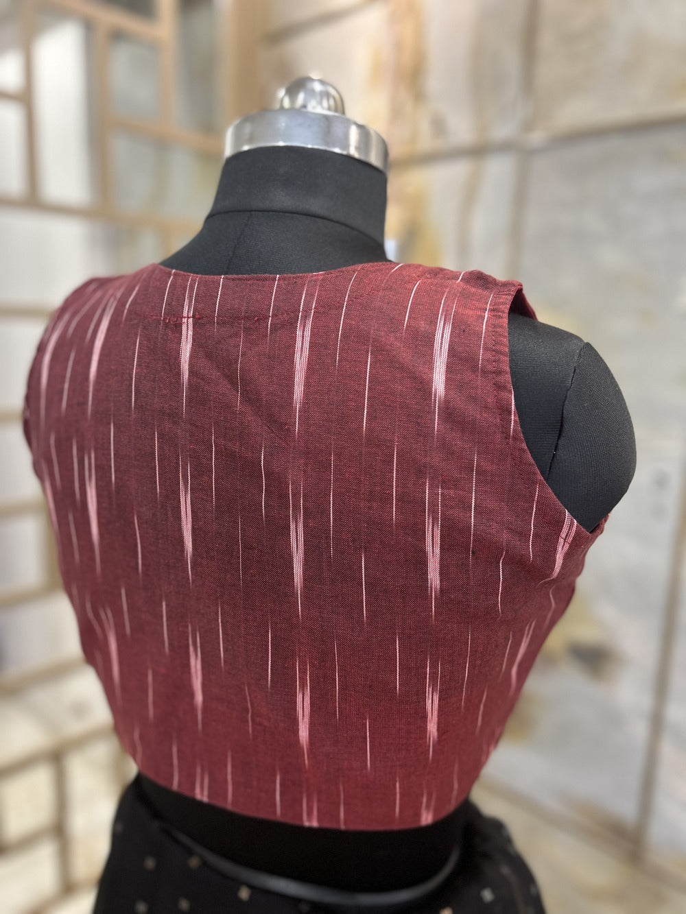 Handloom Ikat Front Button - Maroon