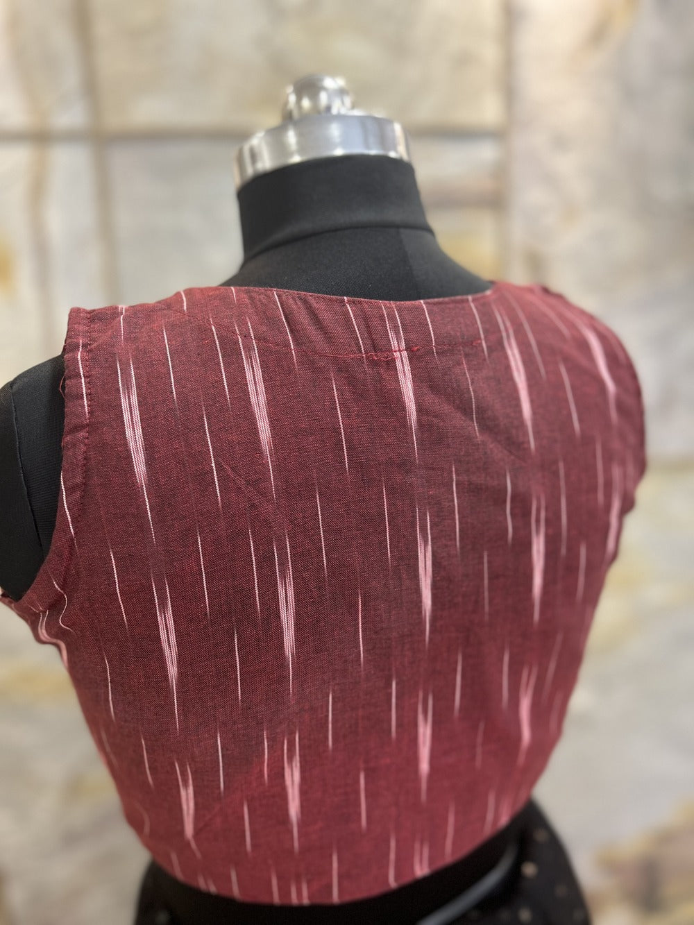 Handloom Ikat Front Button - Maroon