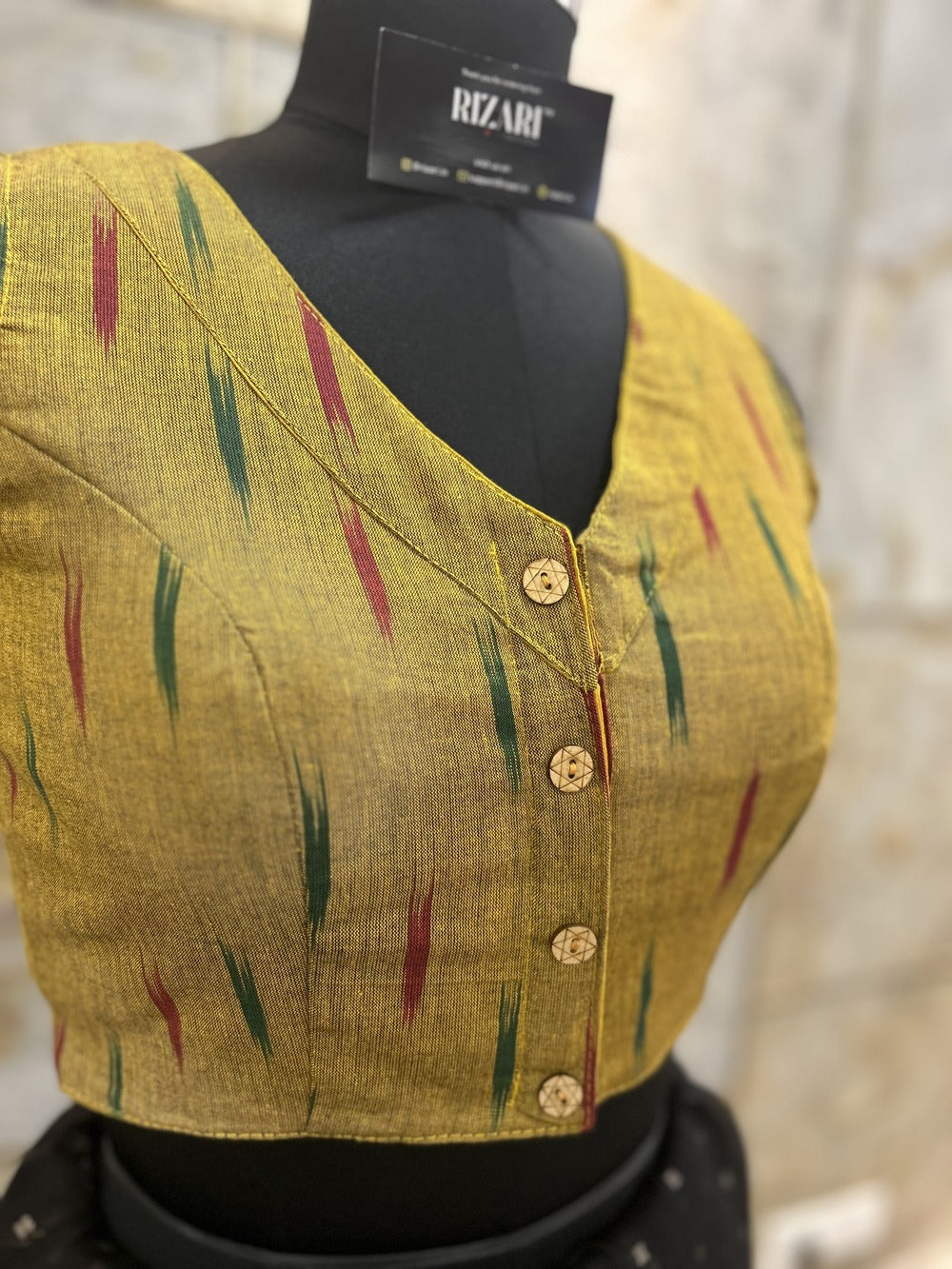 Handloom Ikat Front Button - Mustard