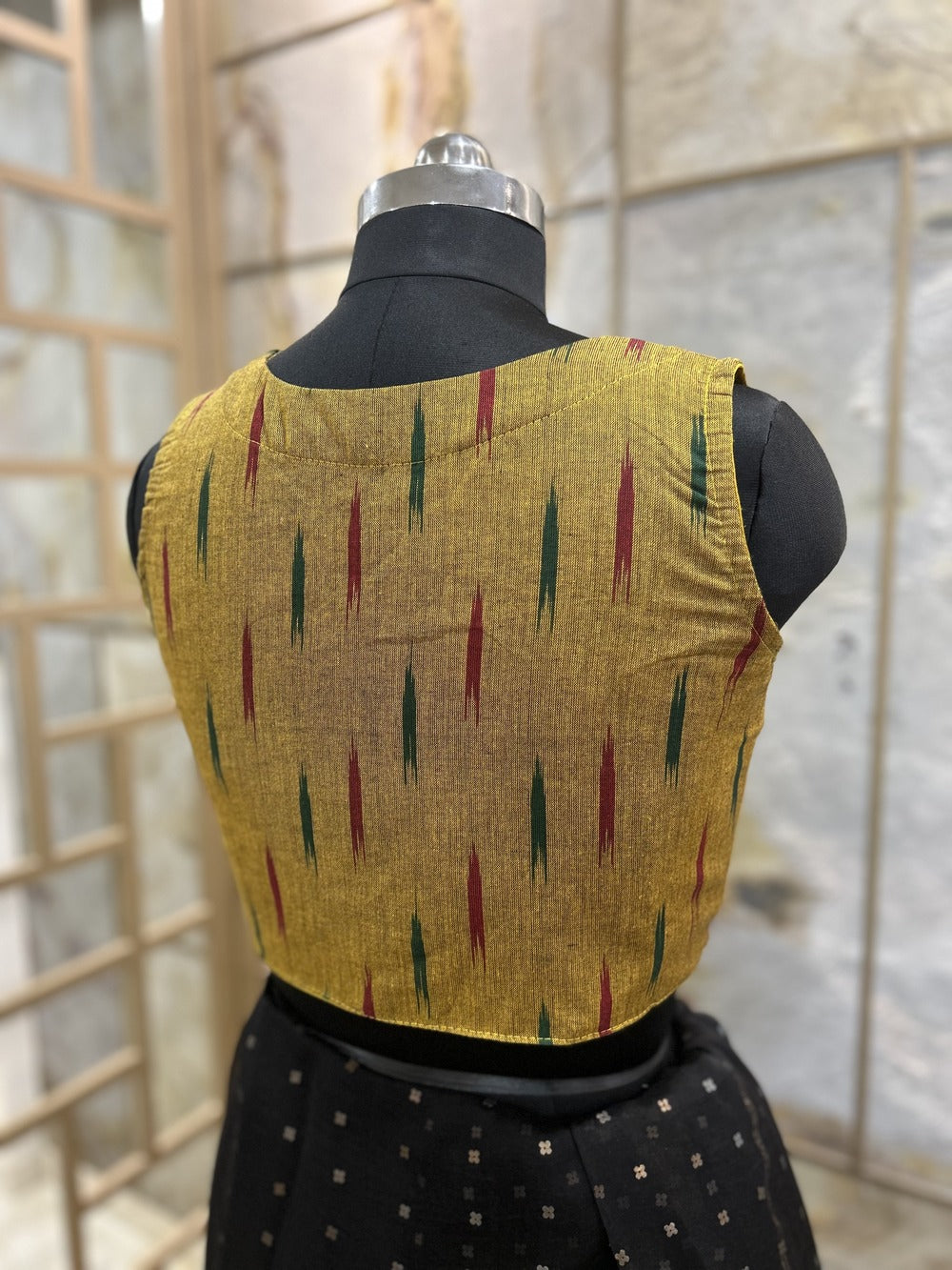 Handloom Ikat Front Button - Mustard