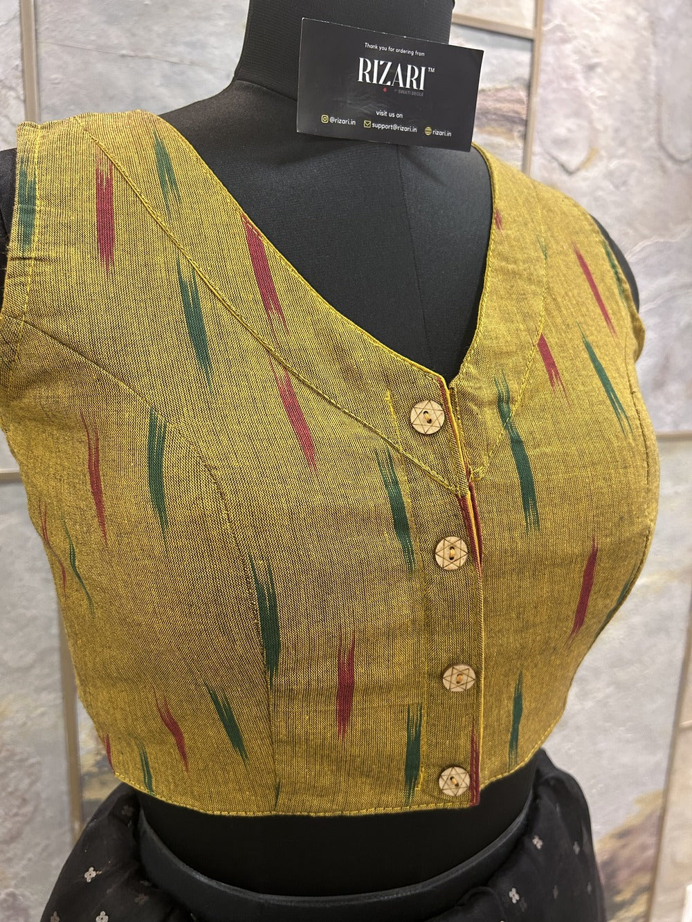 Handloom Ikat Front Button - Mustard