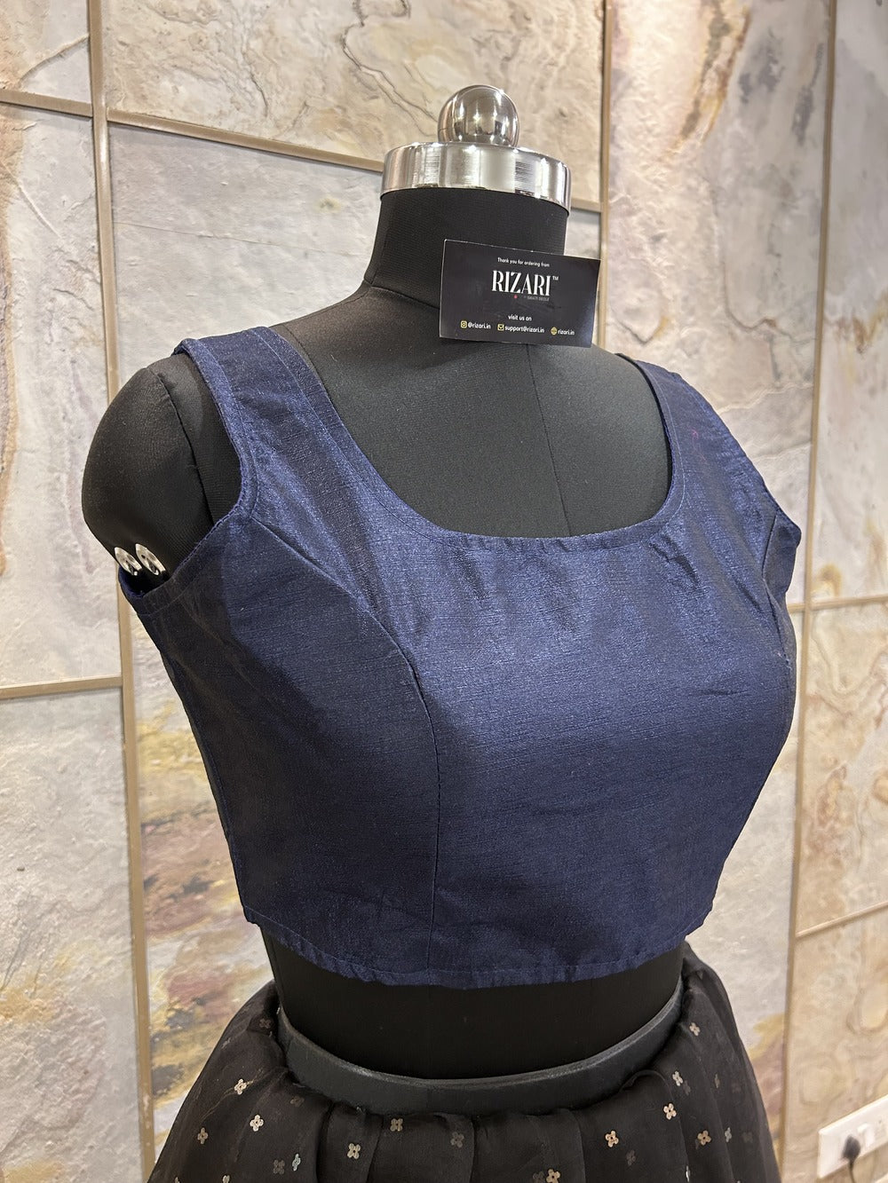 Exclusive Short Sleeves Design Blouse  - Navy Blue