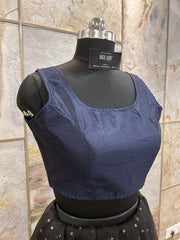 Exclusive Short Sleeves Design Blouse  - Navy Blue