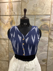 Handloom Ikat Front Button - Blue